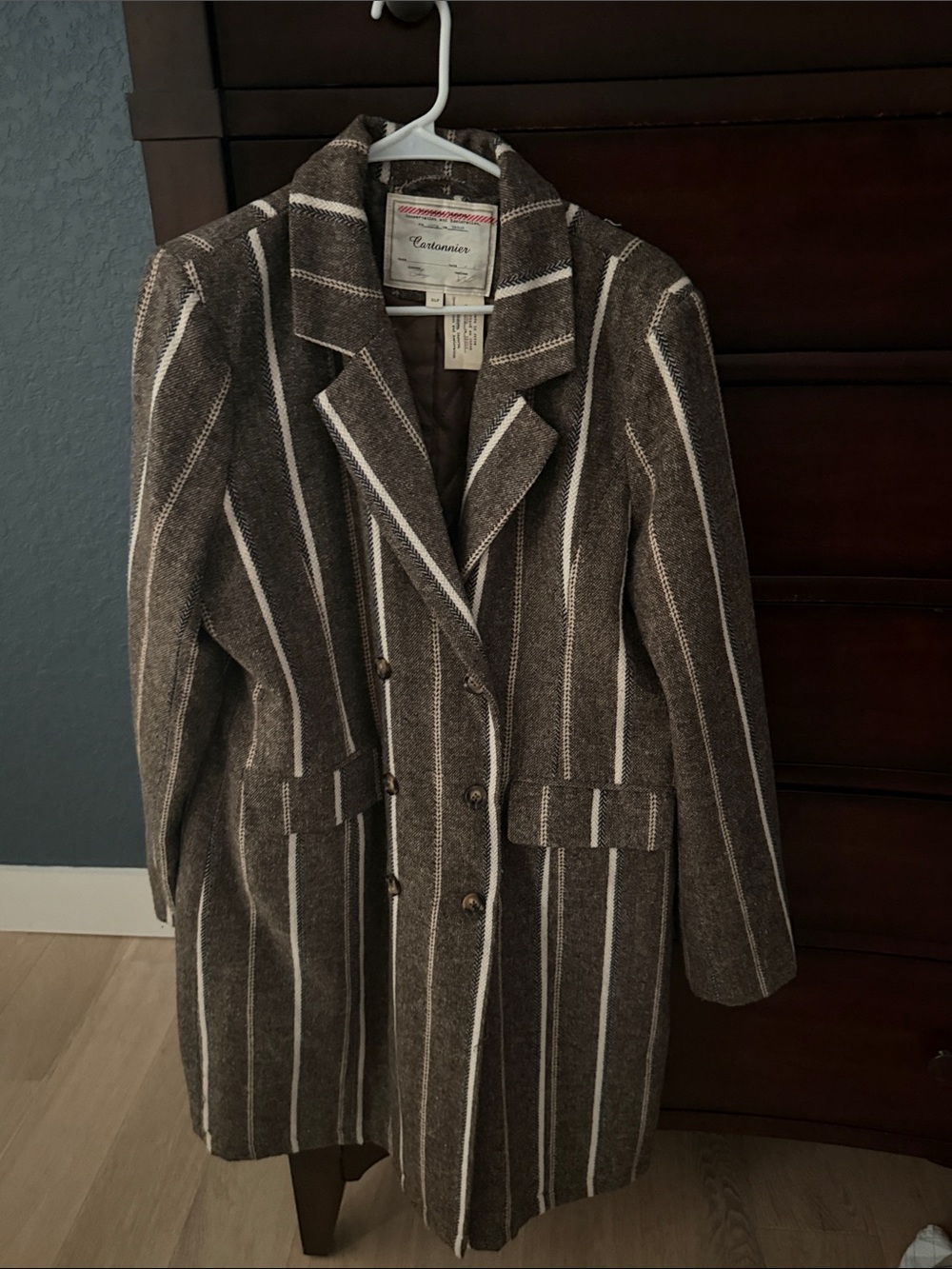 Cartonnier Brown and White Striped Coat Anthropologie